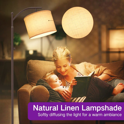 63 Arched Floor Lamp Brown Linen Fabric Lamp Shade for Living Room