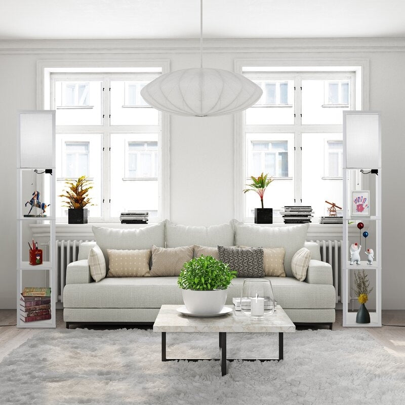 63 Floor Lamp with Shelves - Living Room Light with Wooden Storage Shelves