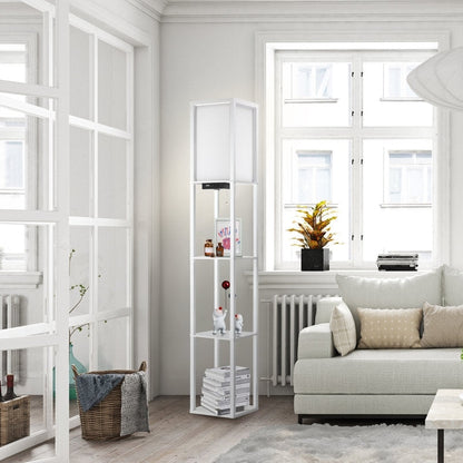 63 Floor Lamp with Shelves - Living Room Light with Wooden Storage Shelves