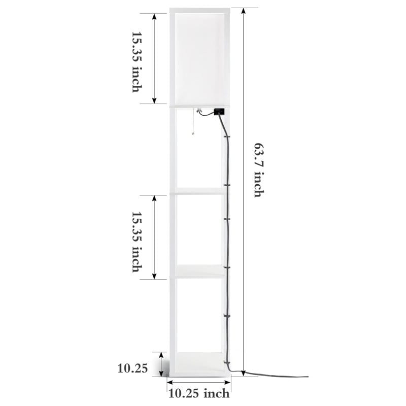 63 Floor Lamp with Shelves - Living Room Light with Wooden Storage Shelves