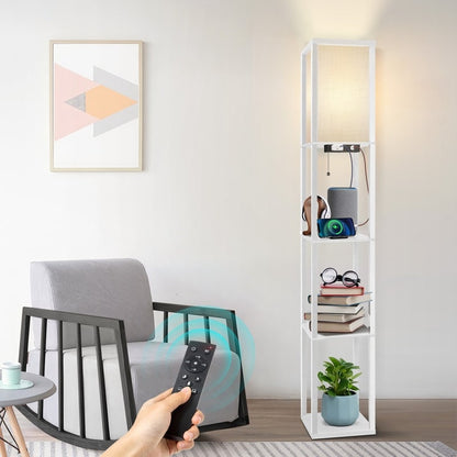 63 Floor Lamp with Shelves - Living Room Light with Wooden Storage Shelves
