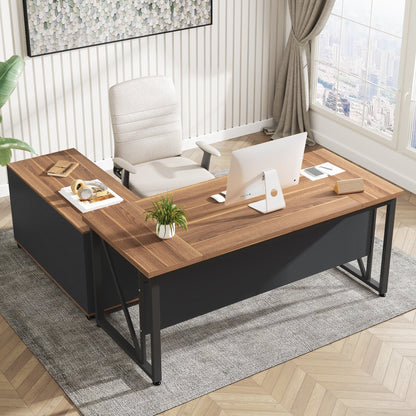 63 L-Shaped Computer Desk with 47 inches Lateral File Cabinet, Executive Desk Home Office Furniture Desk Set