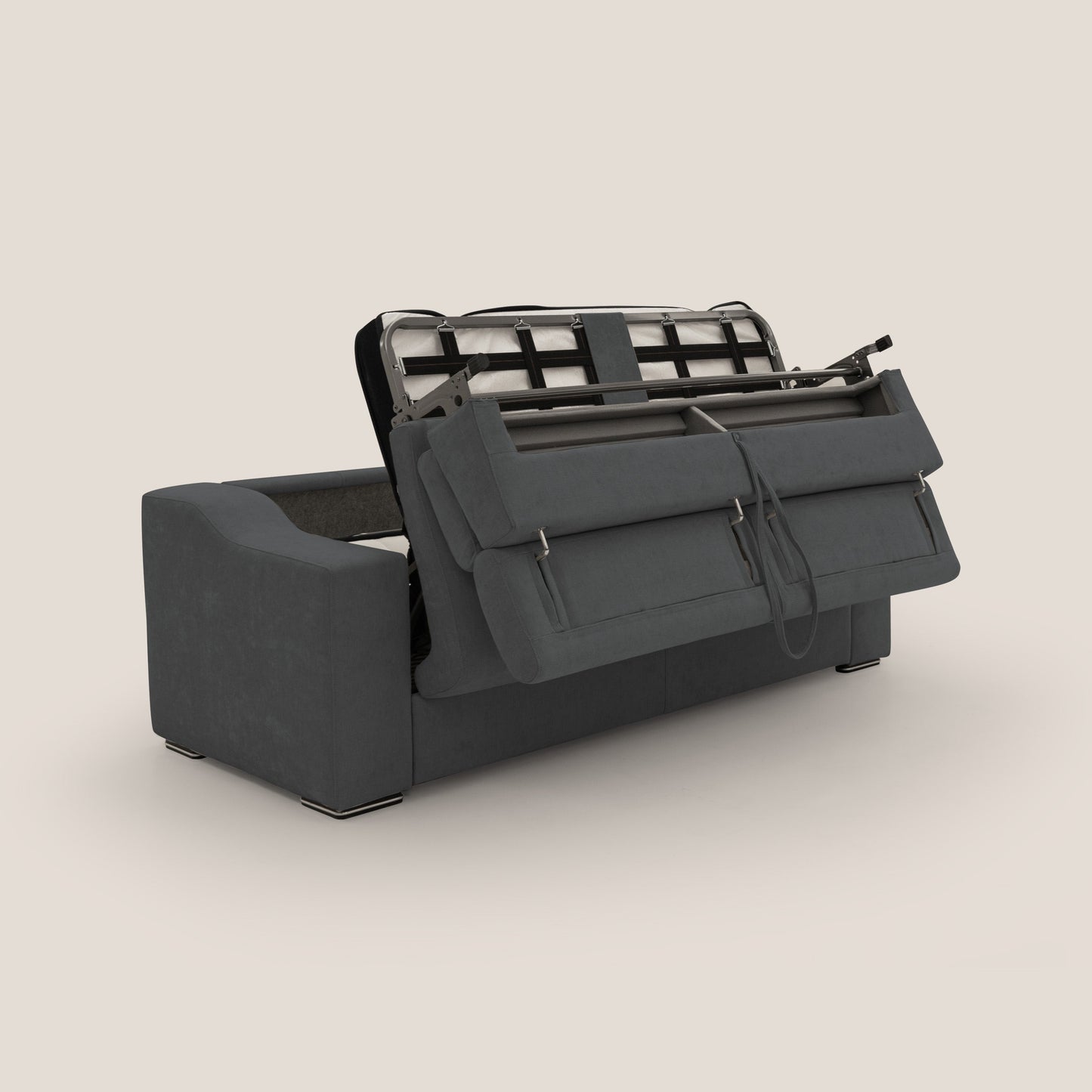 Bomber divano letto matrimoniale con poggiatesta in tessuto impermeabile T14 antracite 