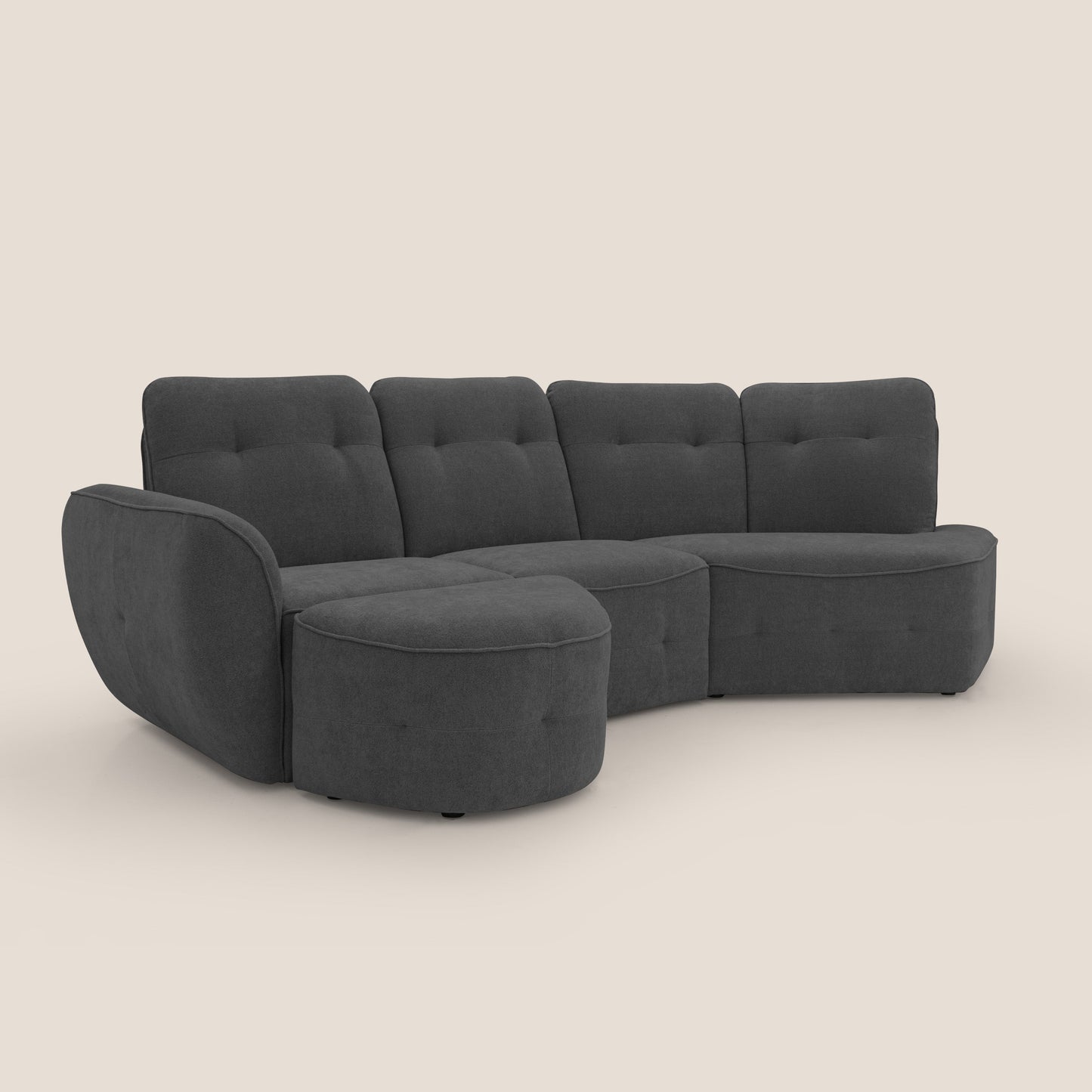 Cerbero divano angolare con pouf mobile in morbido bouclé impermeabile T07 antracite