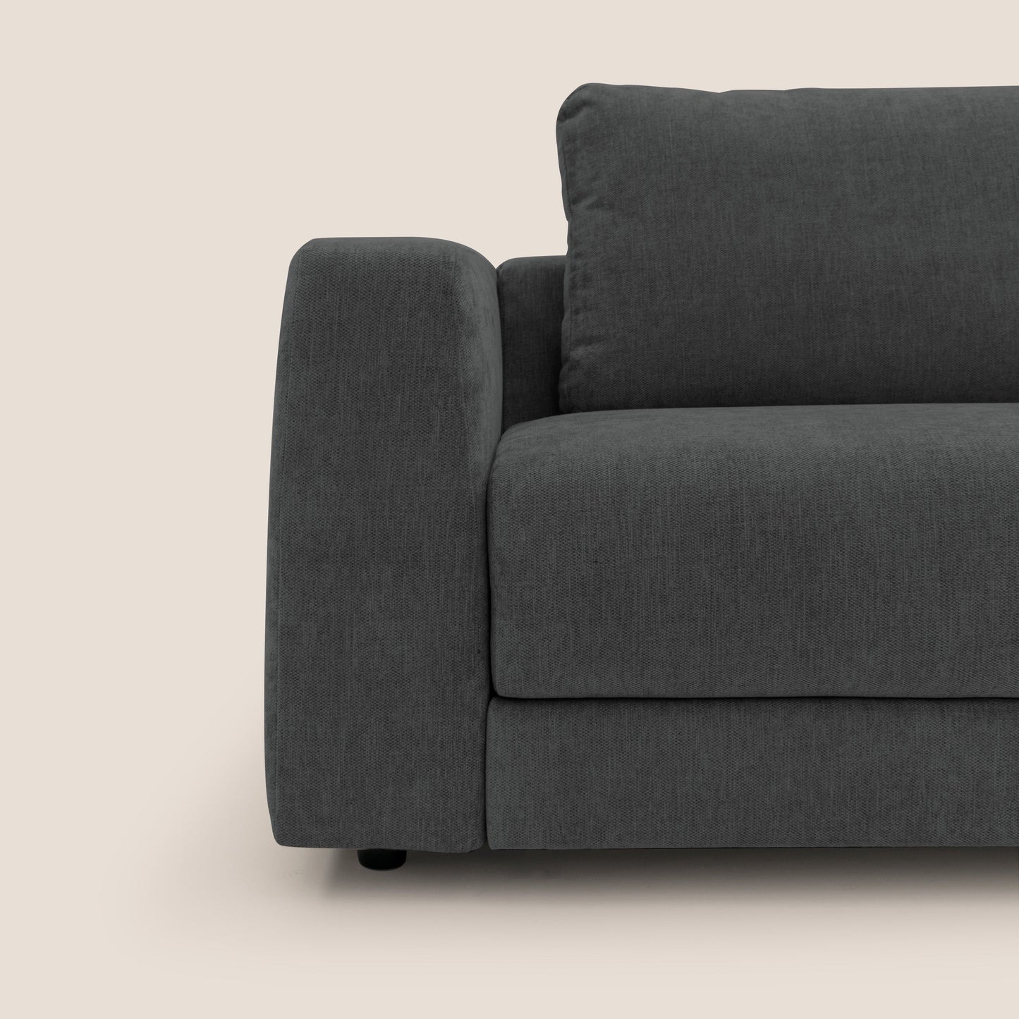 Freia Divano letto minimal materasso h15 cm con morbidi schienali in tessuto impermeabile T14 antracite