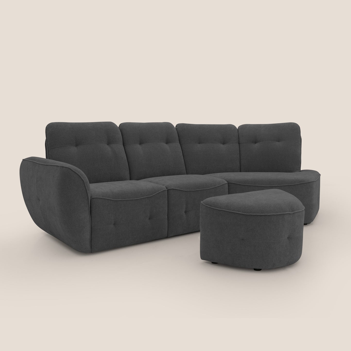 Cerbero divano angolare con pouf mobile in morbido bouclé impermeabile T07 antracite
