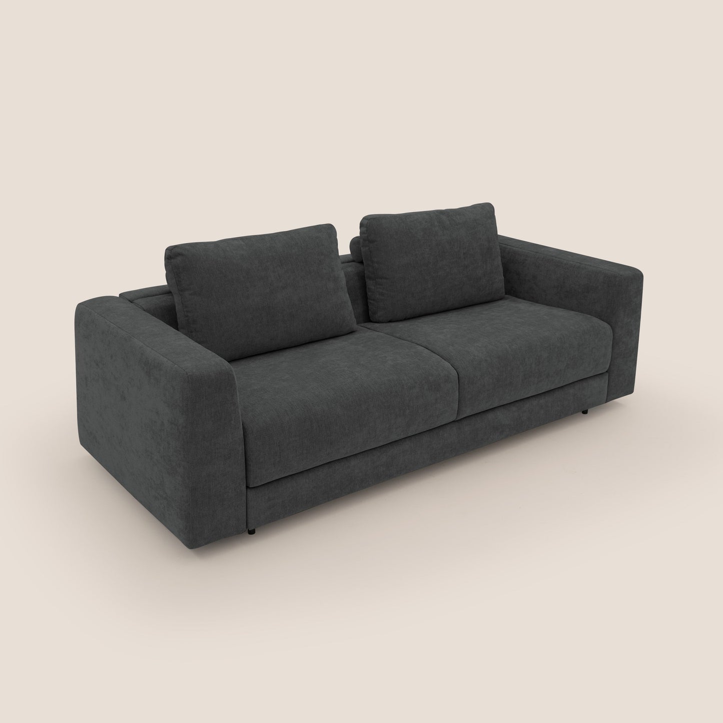 Freia Divano letto minimal materasso h15 cm con morbidi schienali in tessuto impermeabile T14 antracite