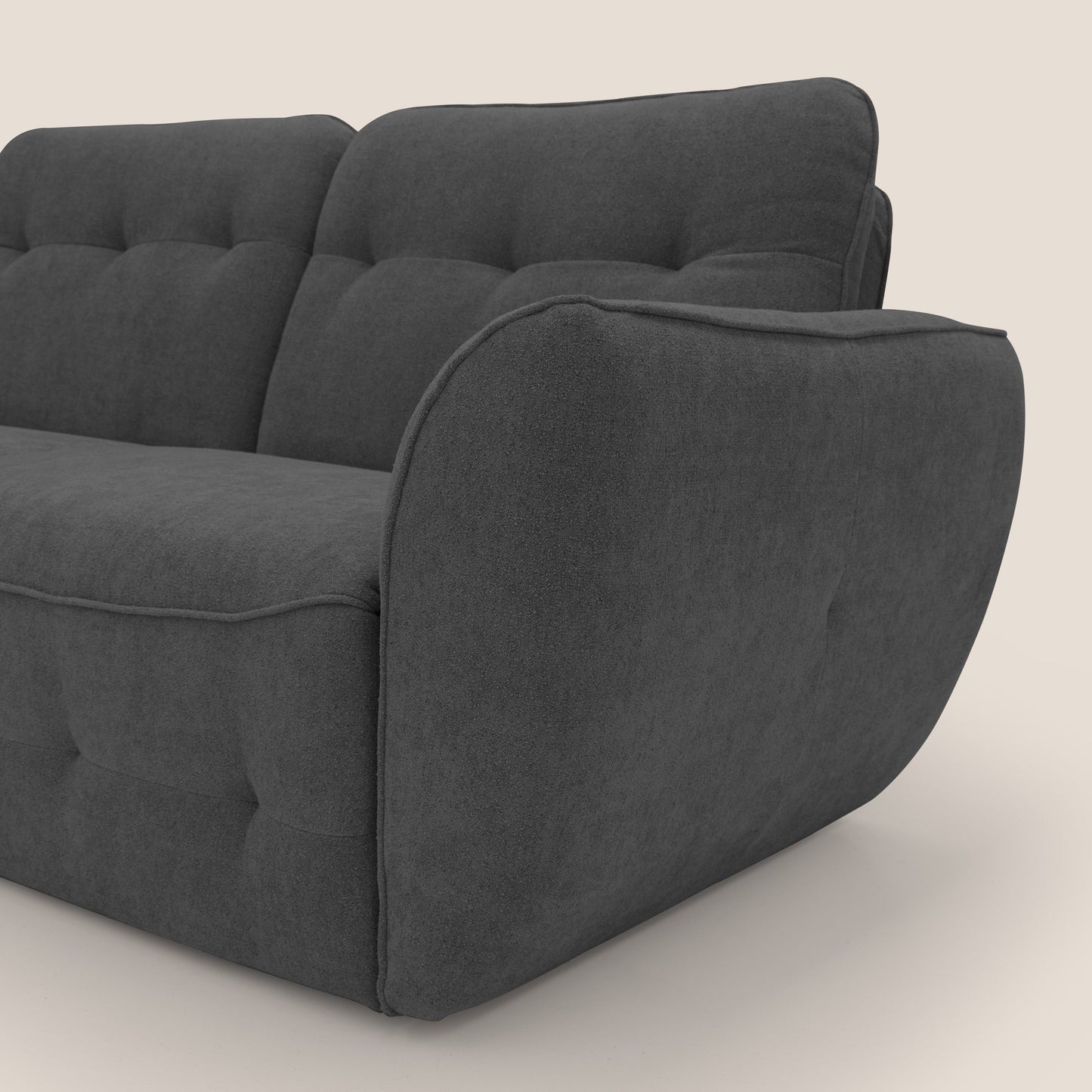 Cerbero divano angolare con pouf mobile in morbido bouclé impermeabile T07 antracite