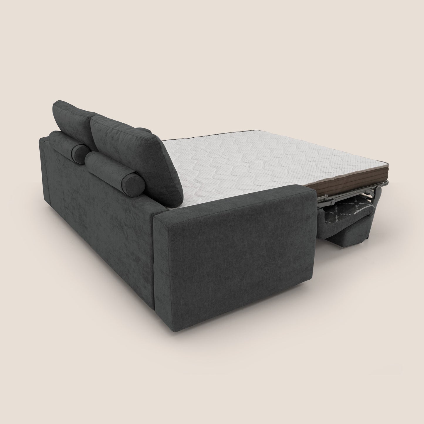 Freia Divano letto minimal materasso h15 cm con morbidi schienali in tessuto impermeabile T14 antracite