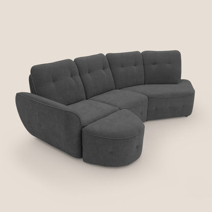 Cerbero divano angolare con pouf mobile in morbido bouclé impermeabile T07 antracite
