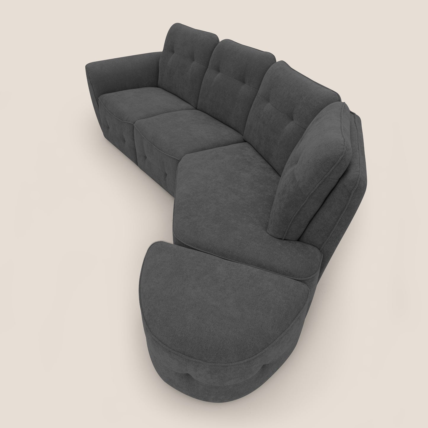 Cerbero divano angolare con pouf mobile in morbido bouclé impermeabile T07 antracite