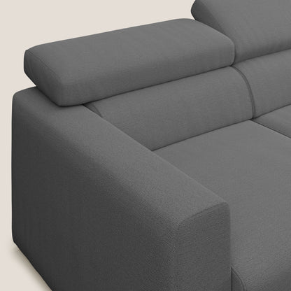 Dylan divano a 3 sedute con pouf estraibile poggiapiedi in tessuto fiammato simil cotone impermeabile T19 antracite