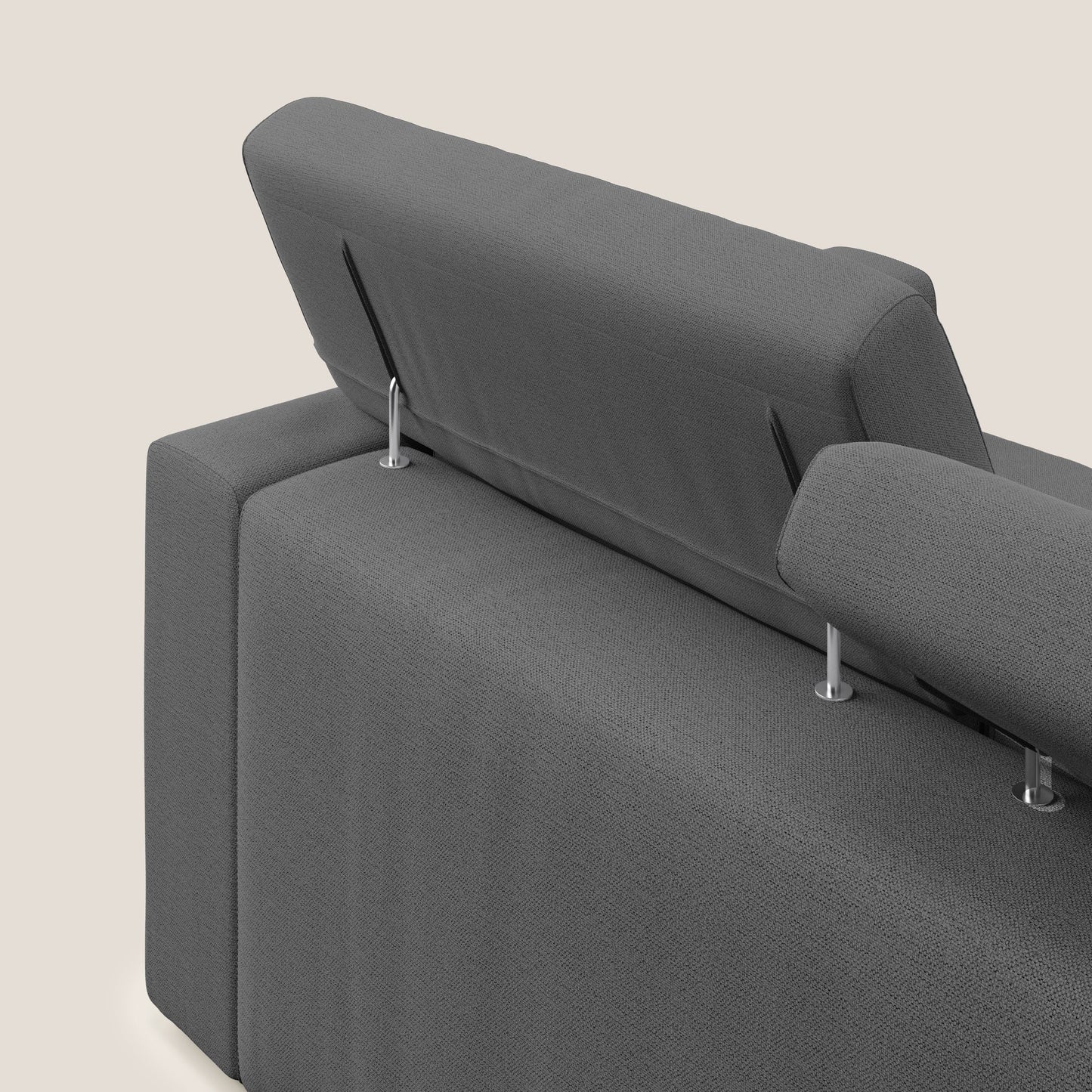 Dylan divano a 3 sedute con pouf estraibile poggiapiedi in tessuto fiammato simil cotone impermeabile T19 antracite