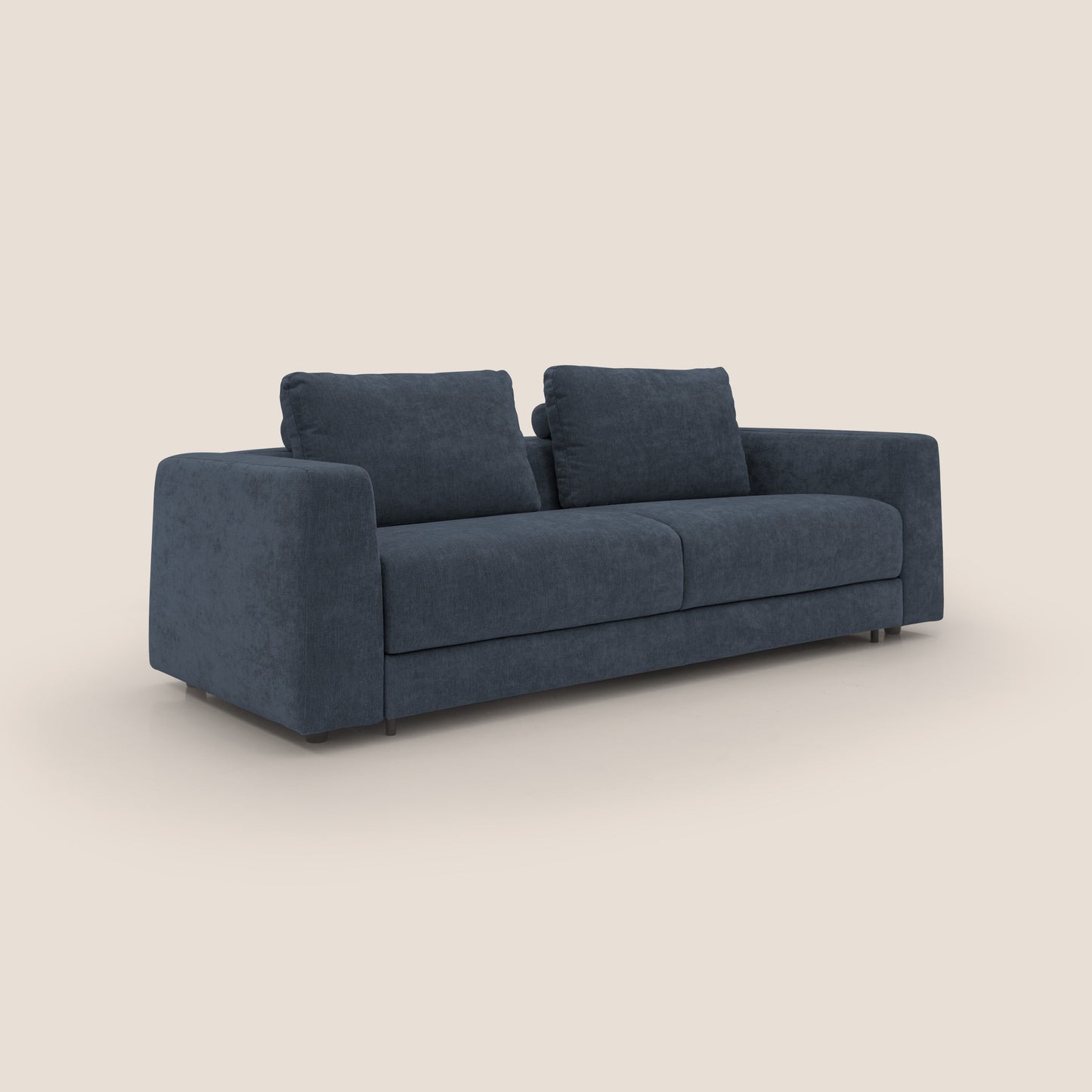 Freia Divano letto minimal materasso h15 cm con morbidi schienali in tessuto impermeabile T14 blu