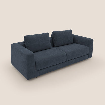 Freia Divano letto minimal materasso h15 cm con morbidi schienali in tessuto impermeabile T14 blu