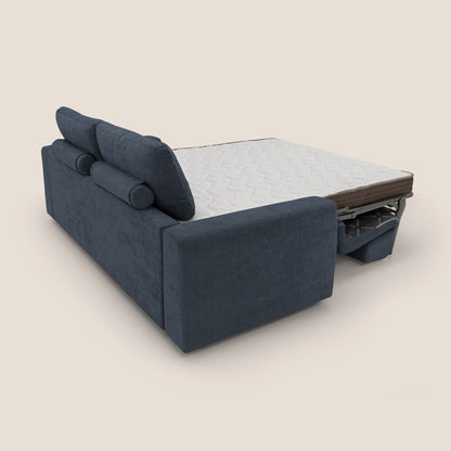 Freia Divano letto minimal materasso h15 cm con morbidi schienali in tessuto impermeabile T14 blu