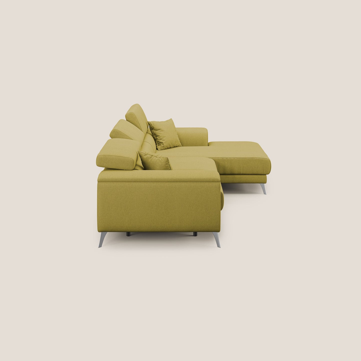 Fusion Divano angolare con sedute scorrevoli in tessuto morbido smaltabile T05 giallo