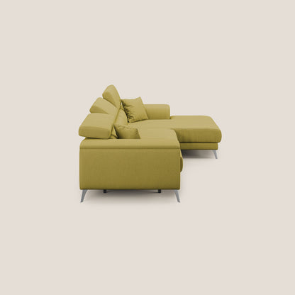 Fusion Divano angolare con sedute scorrevoli in tessuto morbido smaltabile T05 giallo