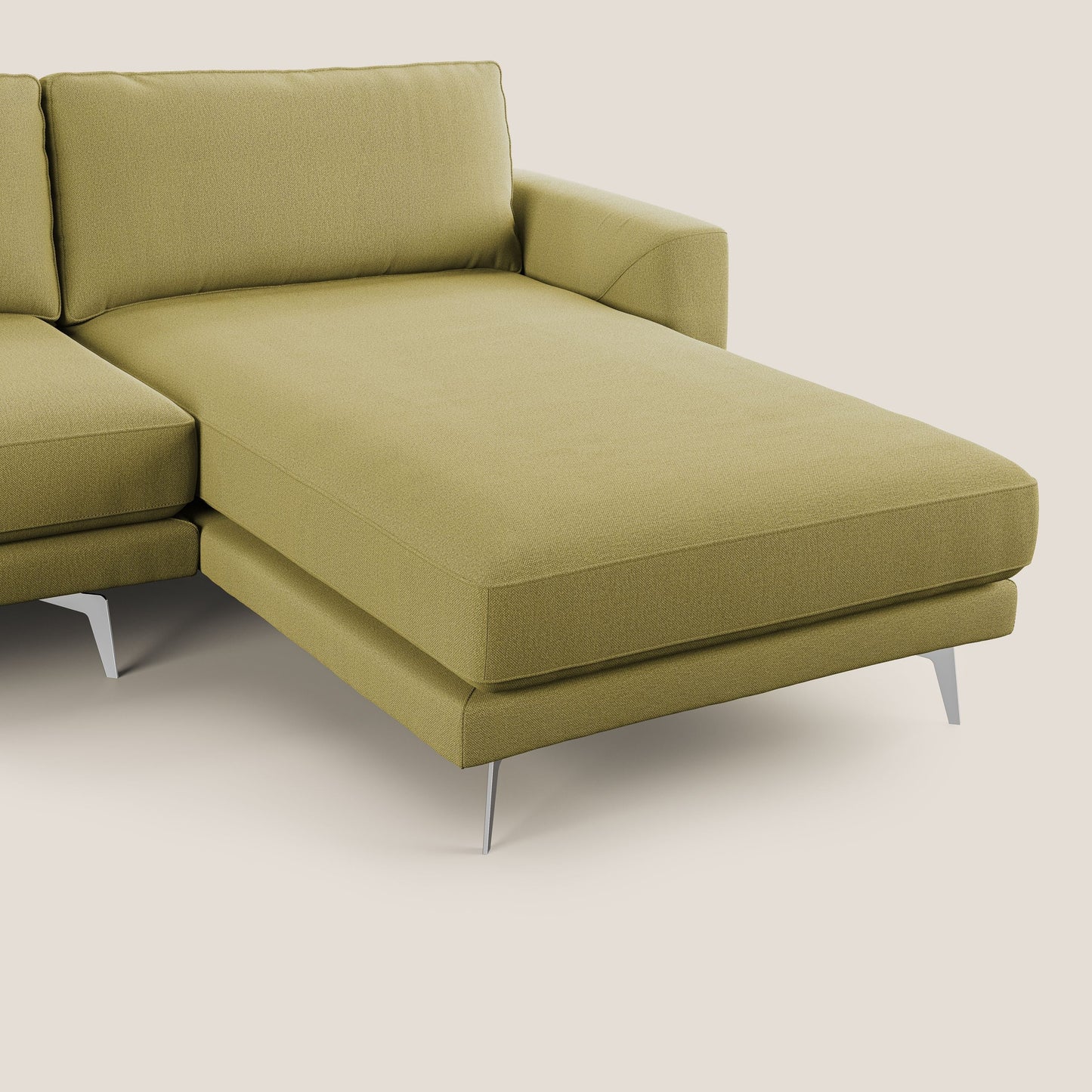 Dorian divano moderno angolare con penisola in tessuto morbido antimacchia T05 giallo