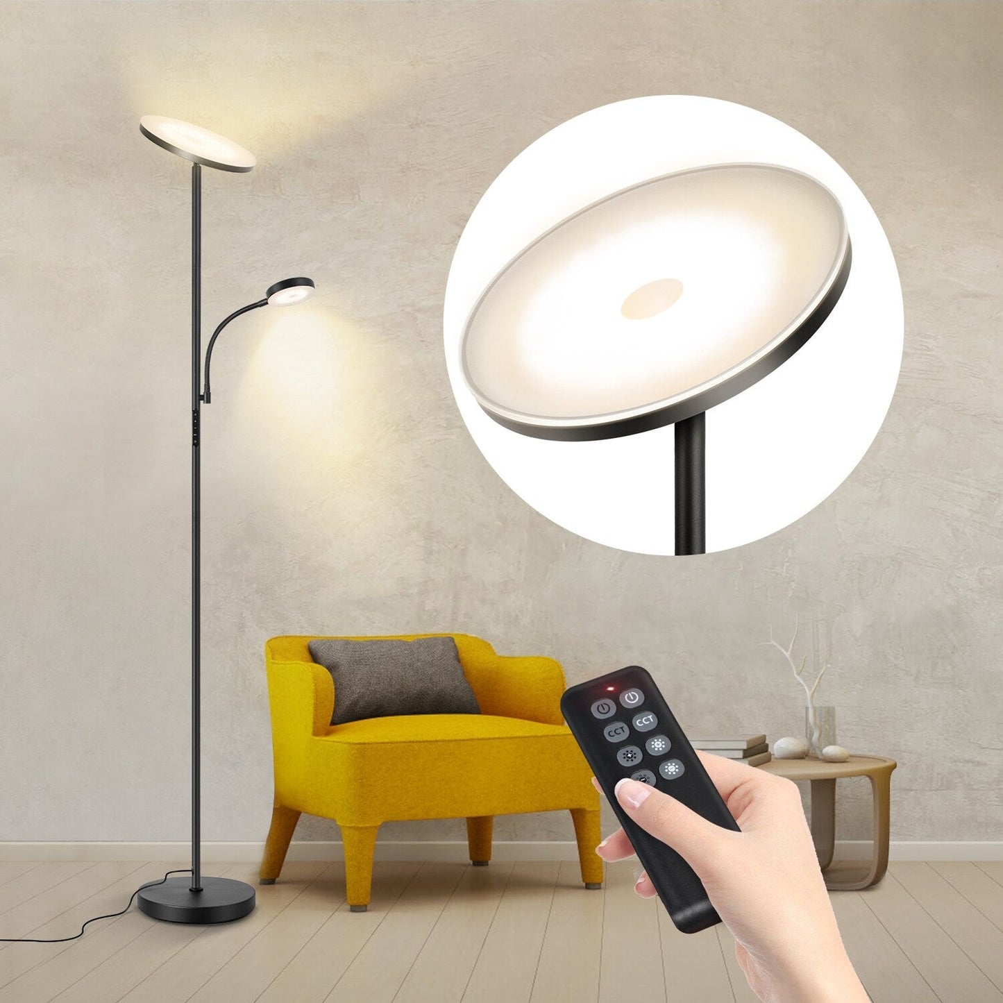 70 LED Torchiere Floor Lamp with Touch Control and Remote - N/A