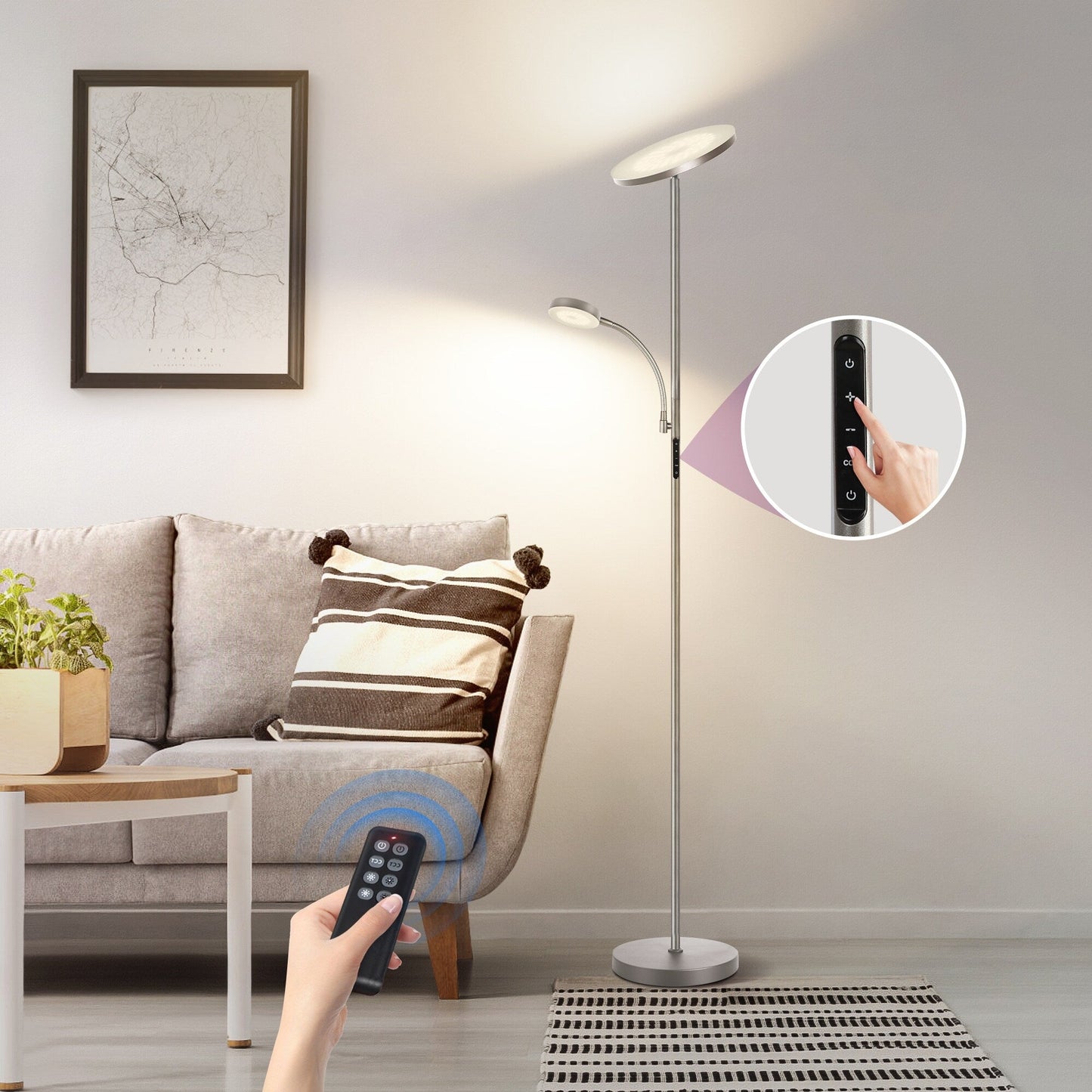 70 LED Torchiere Floor Lamp with Touch Control and Remote - N/A