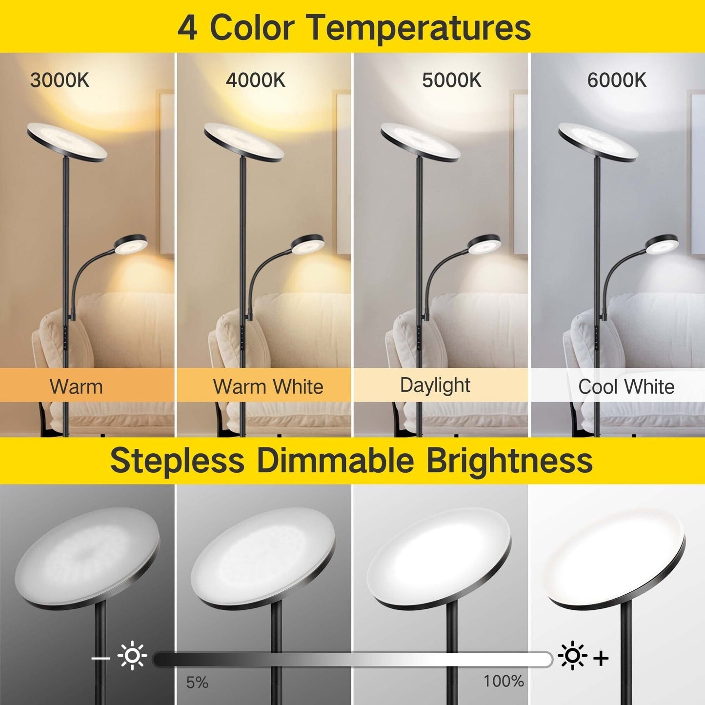 70 LED Torchiere Floor Lamp with Touch Control and Remote - N/A