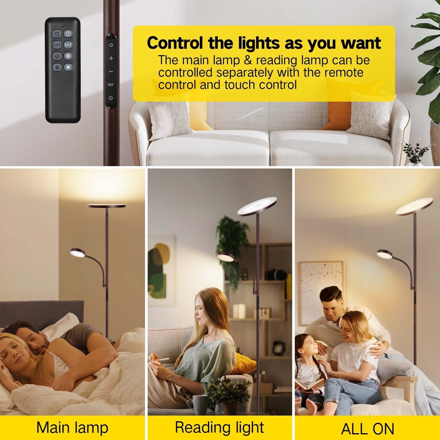 70 LED Torchiere Floor Lamp with Touch Control and Remote - N/A