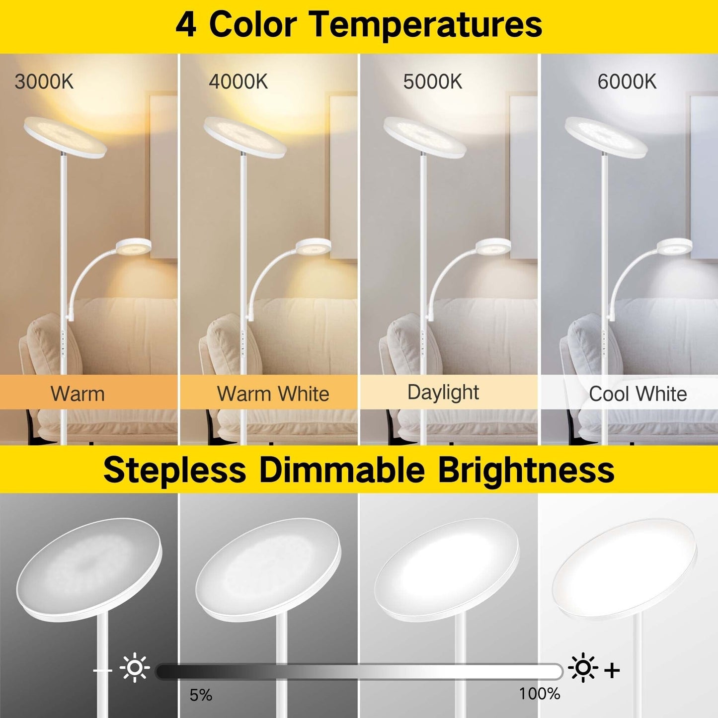 70 LED Torchiere Floor Lamp with Touch Control and Remote - N/A