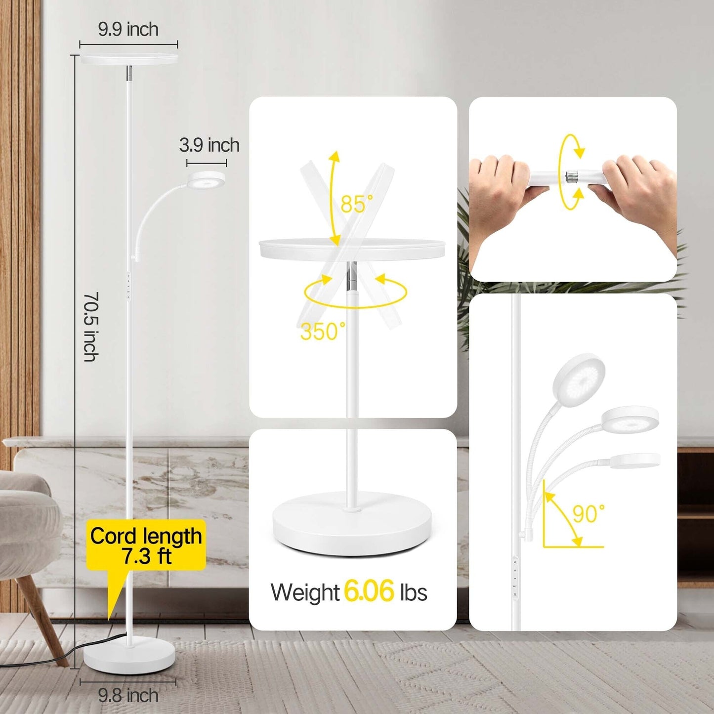 70 LED Torchiere Floor Lamp with Touch Control and Remote - N/A