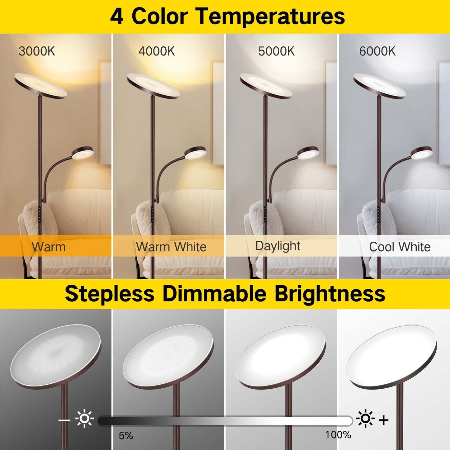 70 LED Torchiere Floor Lamp with Touch Control and Remote - N/A