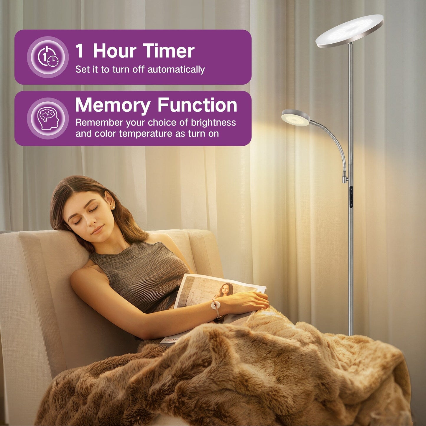 70 LED Torchiere Floor Lamp with Touch Control and Remote - N/A