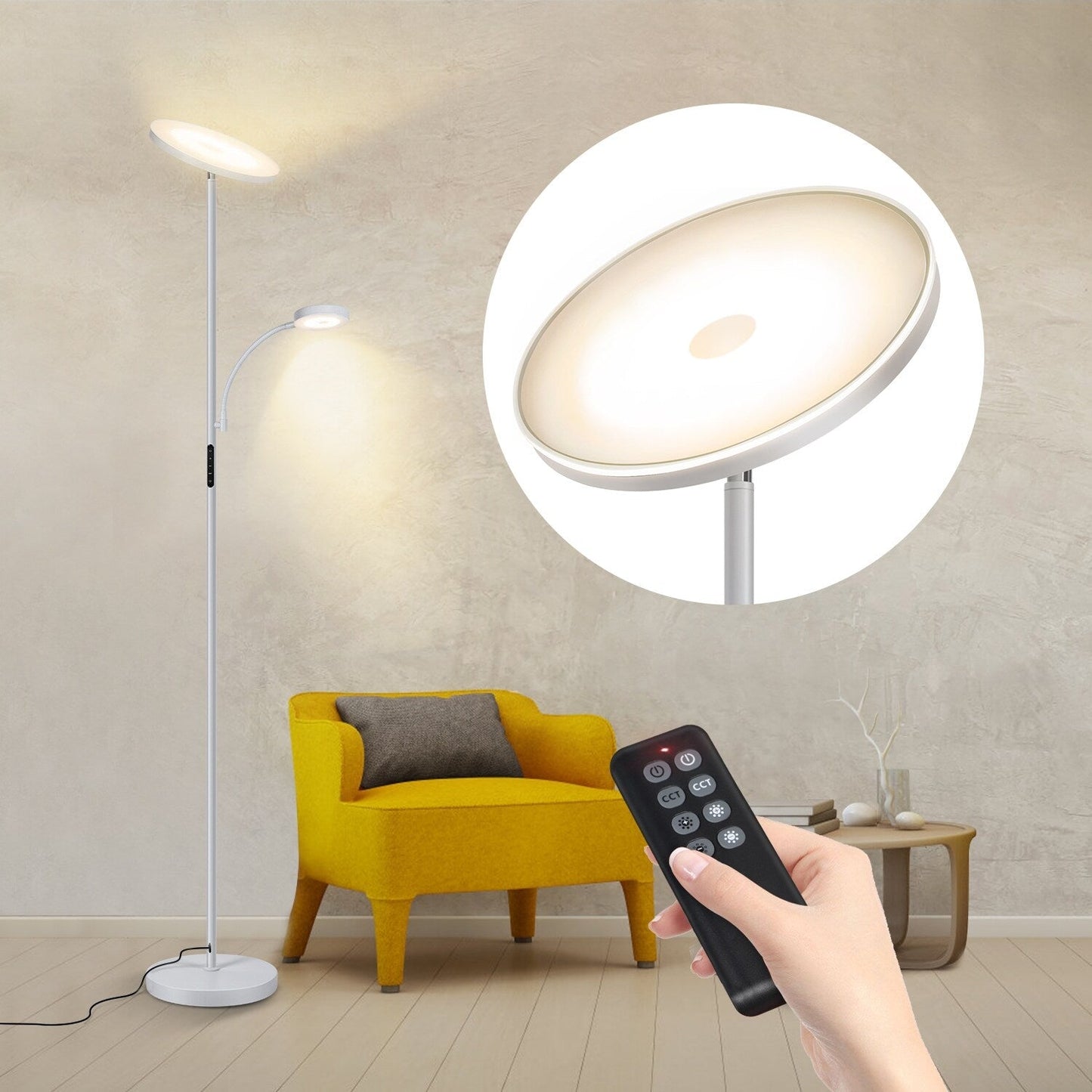70 LED Torchiere Floor Lamp with Touch Control and Remote - N/A