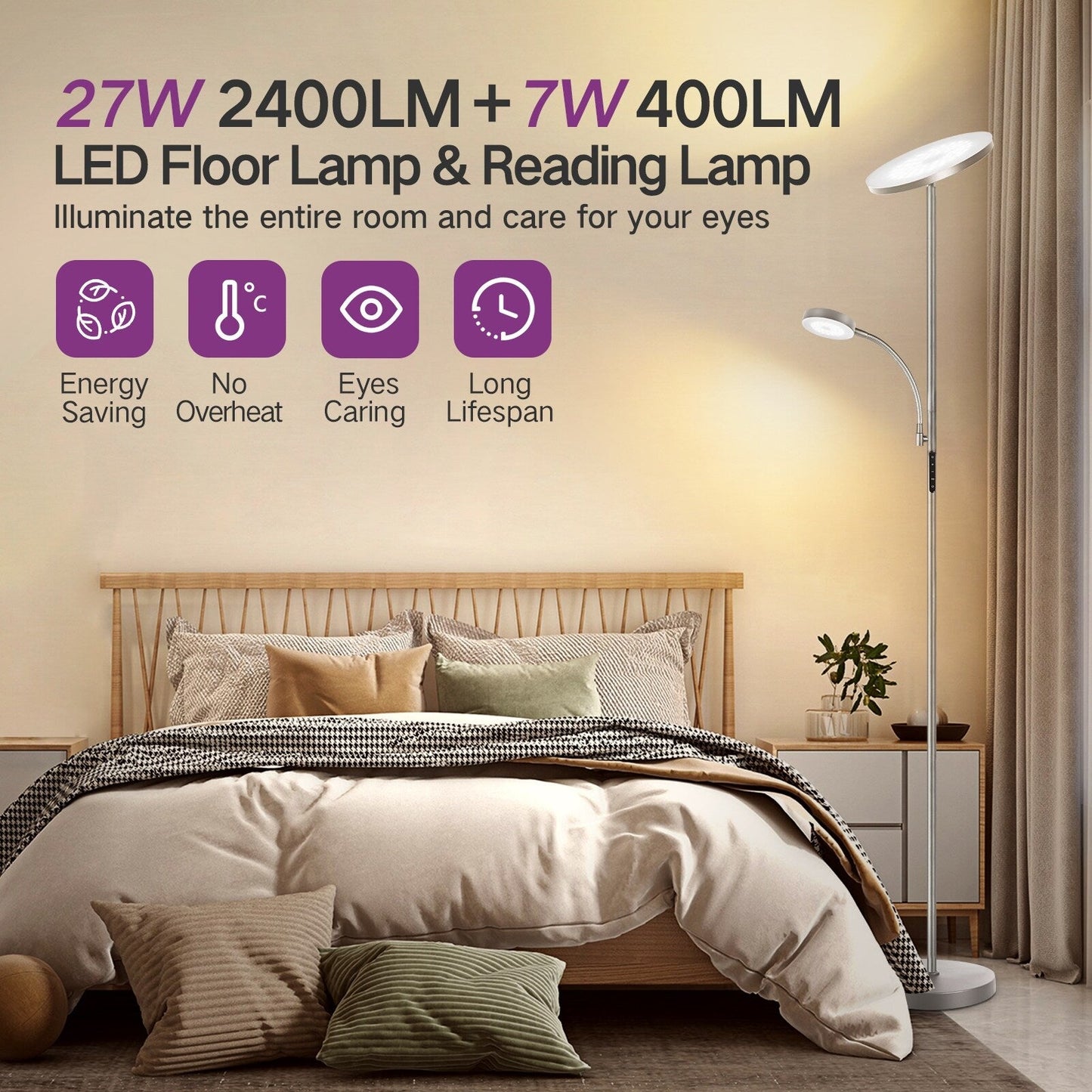 70 LED Torchiere Floor Lamp with Touch Control and Remote - N/A