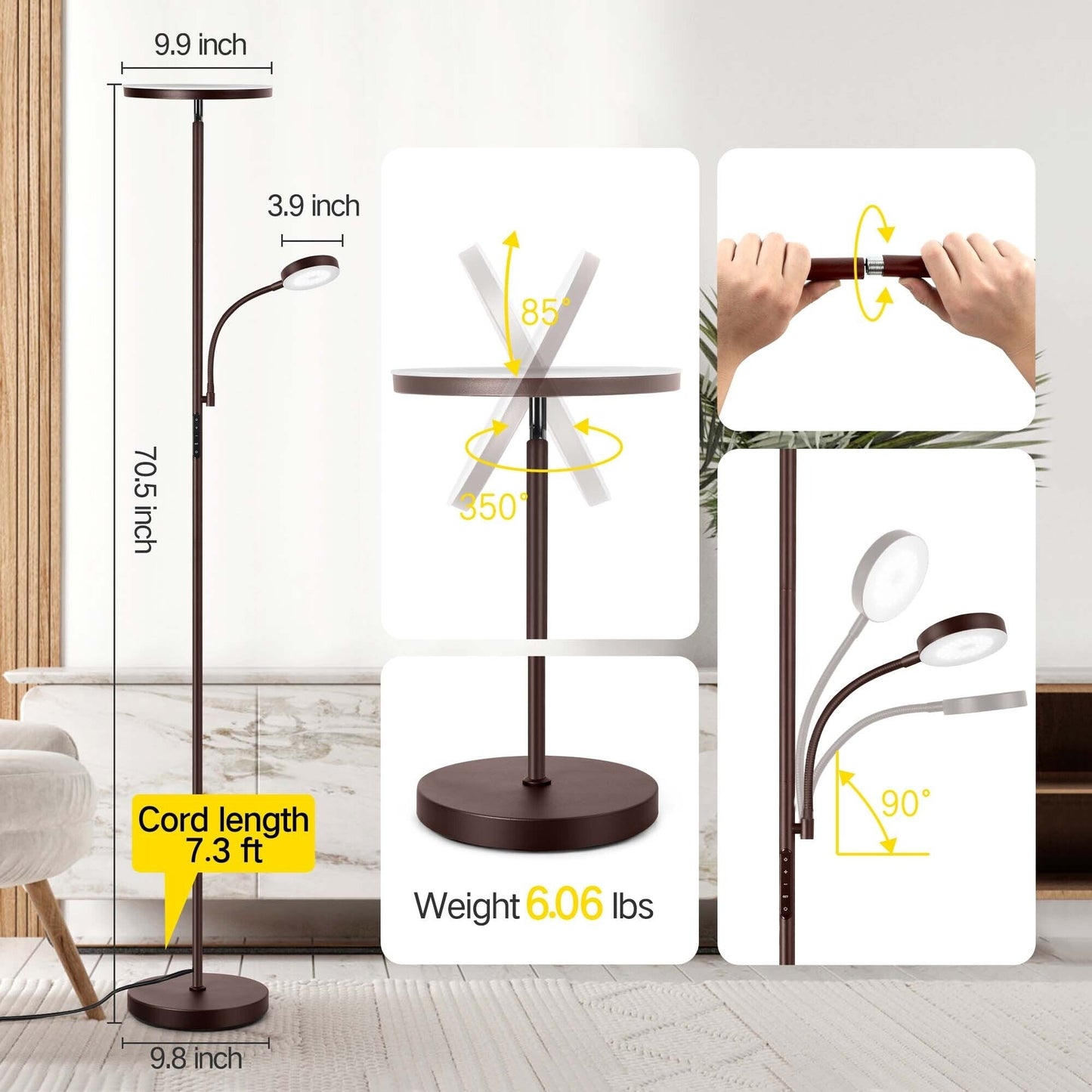 70 LED Torchiere Floor Lamp with Touch Control and Remote - N/A