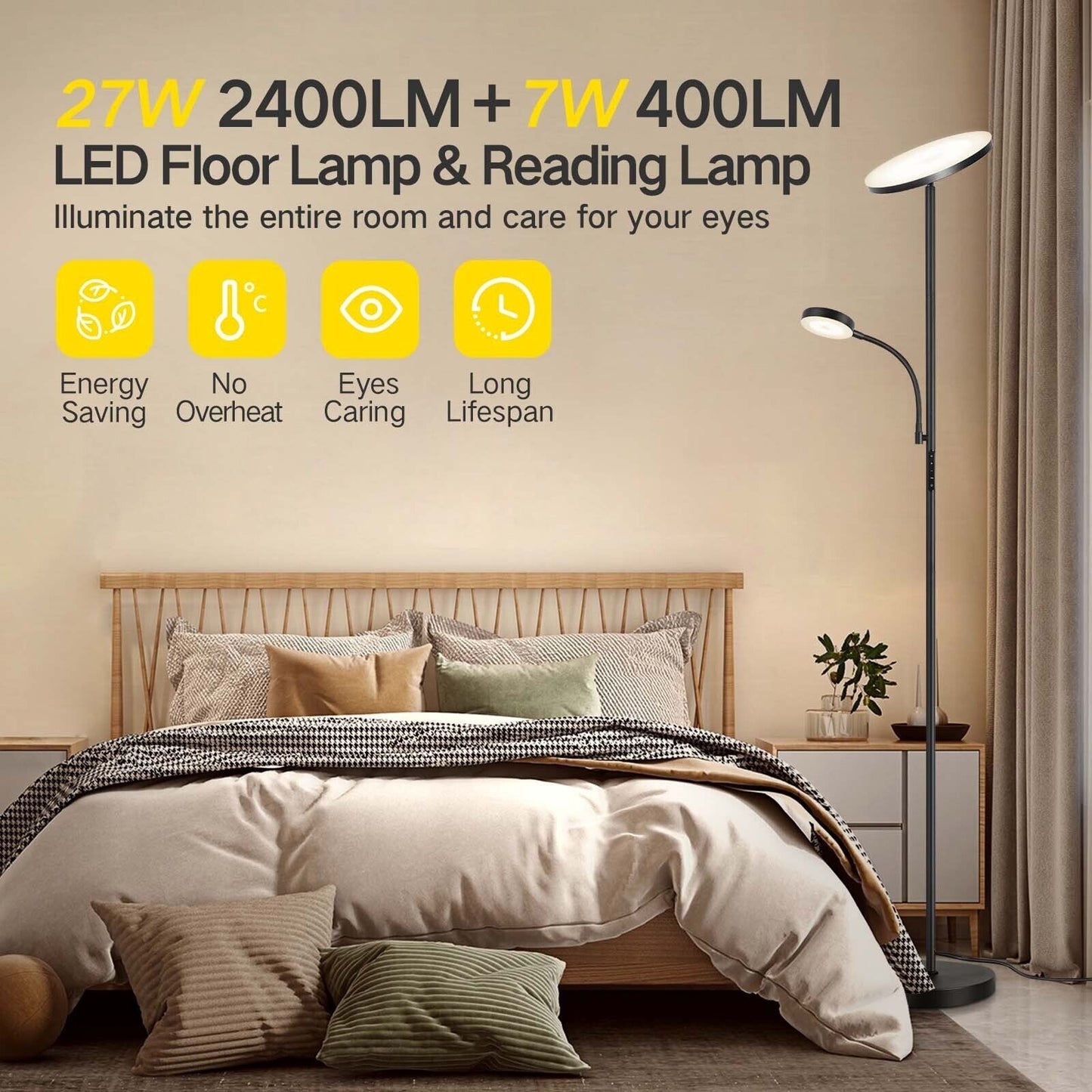 70 LED Torchiere Floor Lamp with Touch Control and Remote - N/A