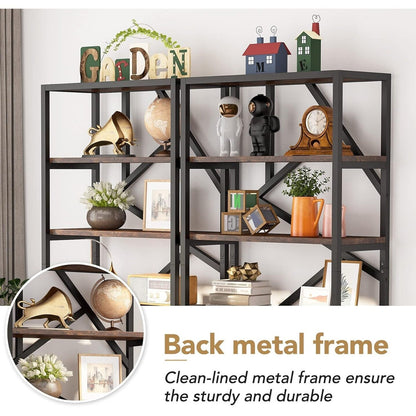 71 Industrial Bookshelf, 6 Tier Rustic Brown Wood Etagere Bookcase, Open Book Shelves