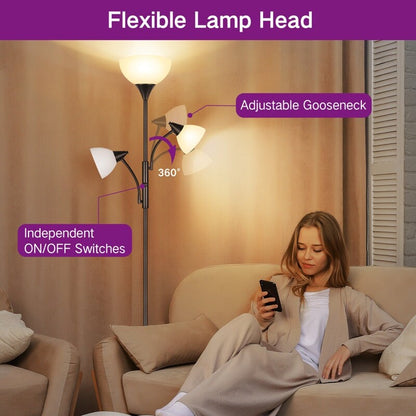 71'' Modern Torchiere Floor Lamp with Adjustable Reading Lights - N/A