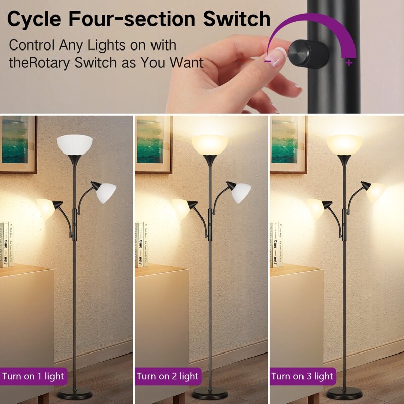 71'' Modern Torchiere Floor Lamp with Adjustable Reading Lights - N/A