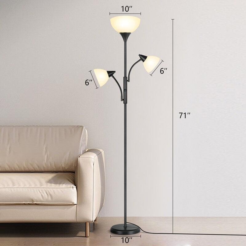 71'' Modern Torchiere Floor Lamp with Adjustable Reading Lights - N/A