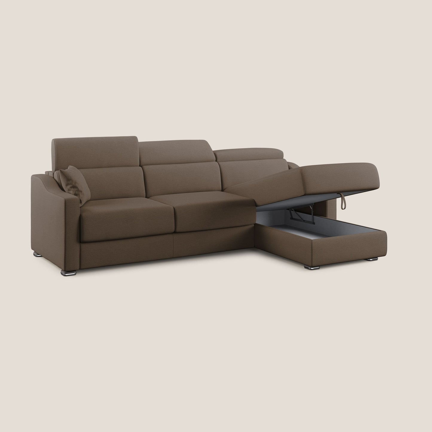 Divano letto angolare Amber in tessuto smacchiabile T05 marrone