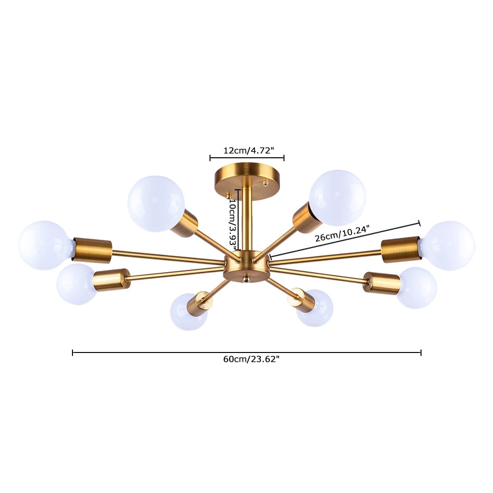 Black/ Gold Sputnik Semi Flush Mount Lamp Close to Ceiling Light Fixture for Living Room/ Kitchen/ Office/ Bedroom/ Foyer