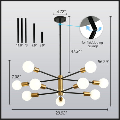 8/10/12-Light Modern Sputnik Linear Chandelier