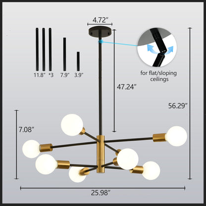 8/10/12-Light Modern Sputnik Linear Chandelier