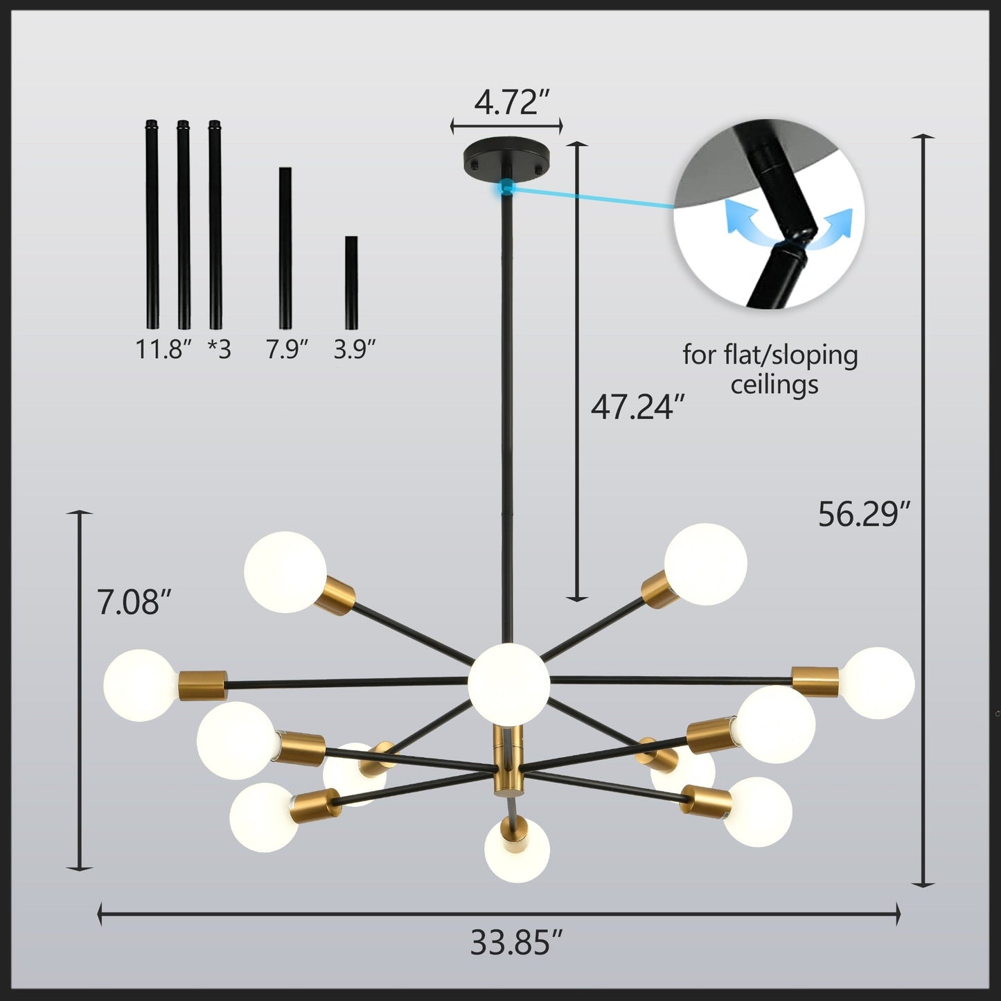 8/10/12-Light Modern Sputnik Linear Chandelier