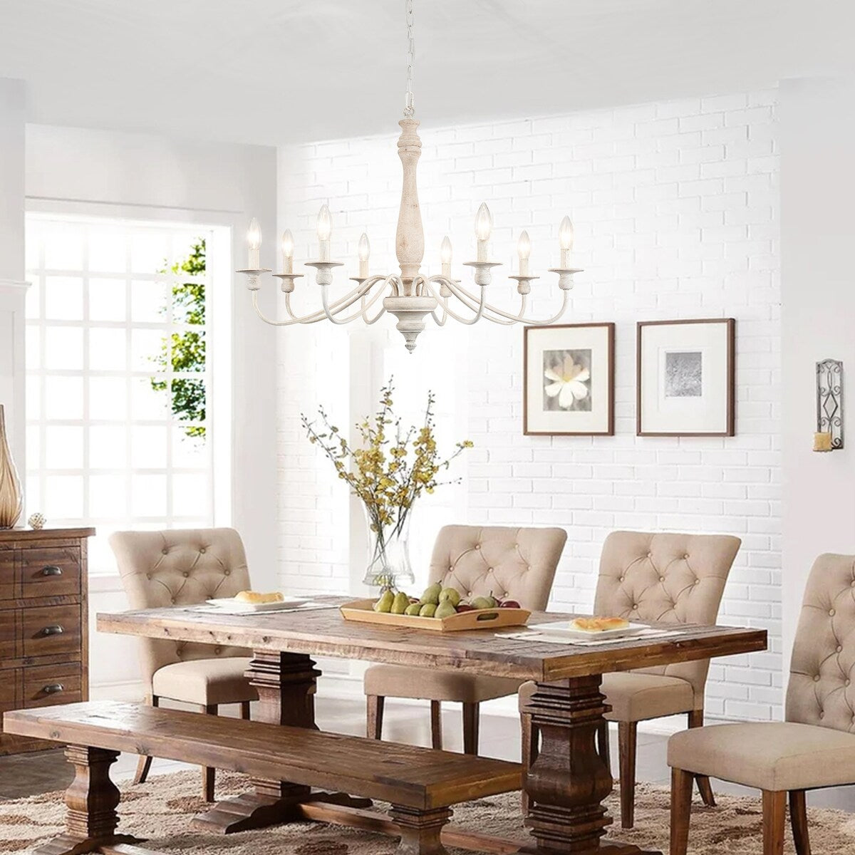 Modern Farmhouse Chandelier, 8-Light Candle Chandelier for Living Room Kitchen Island Dining Foyer - W31.1x H20.66