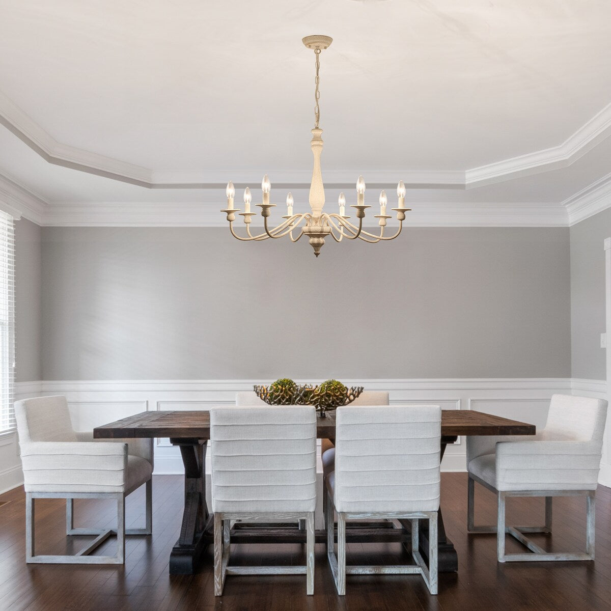 Modern Farmhouse Chandelier, 8-Light Candle Chandelier for Living Room Kitchen Island Dining Foyer - W31.1x H20.66