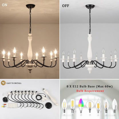 Modern Farmhouse Chandelier, 8-Light Candle Chandelier for Living Room Kitchen Island Dining Foyer - W31.1x H20.66