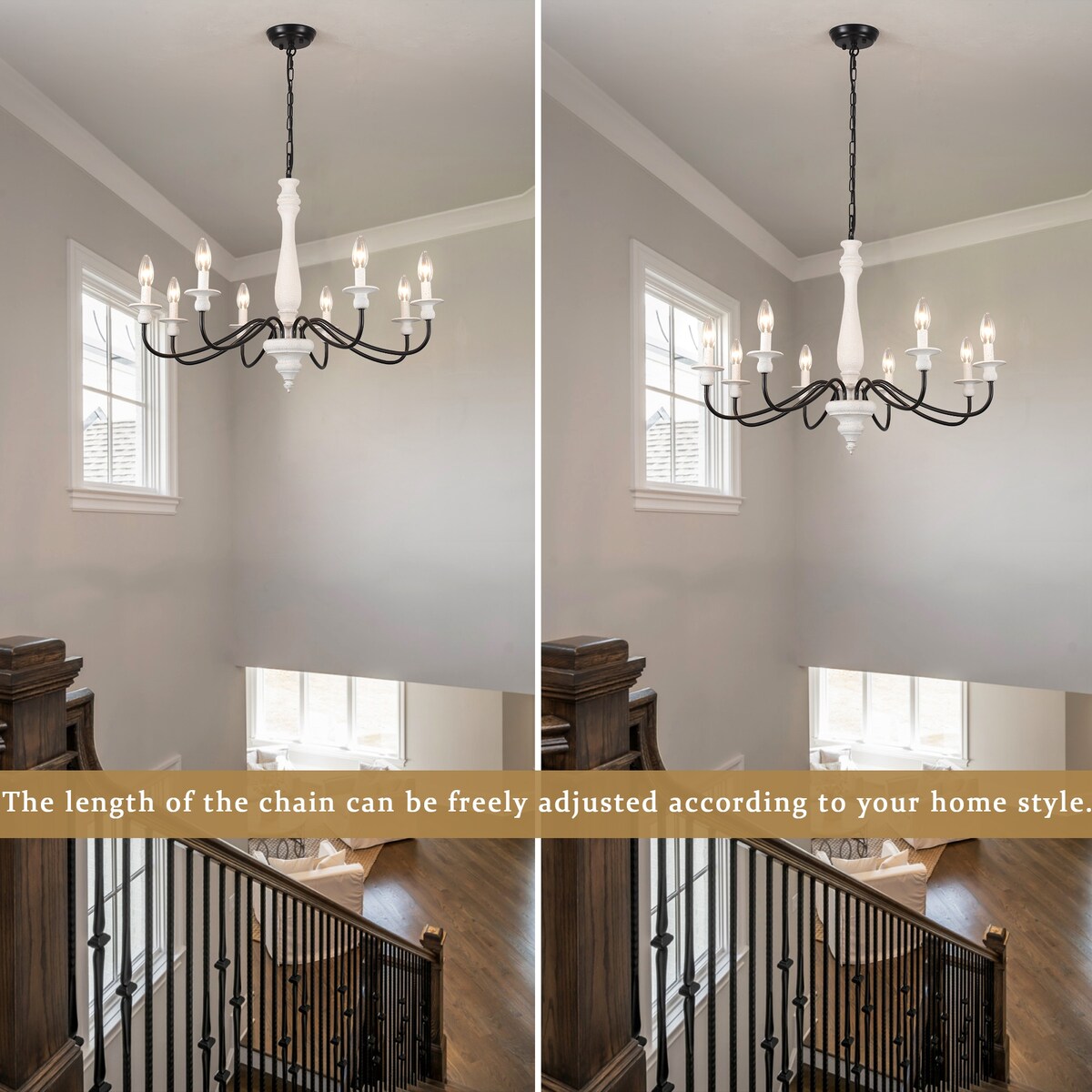 Modern Farmhouse Chandelier, 8-Light Candle Chandelier for Living Room Kitchen Island Dining Foyer - W31.1x H20.66