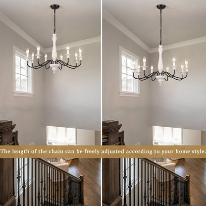 Modern Farmhouse Chandelier, 8-Light Candle Chandelier for Living Room Kitchen Island Dining Foyer - W31.1x H20.66