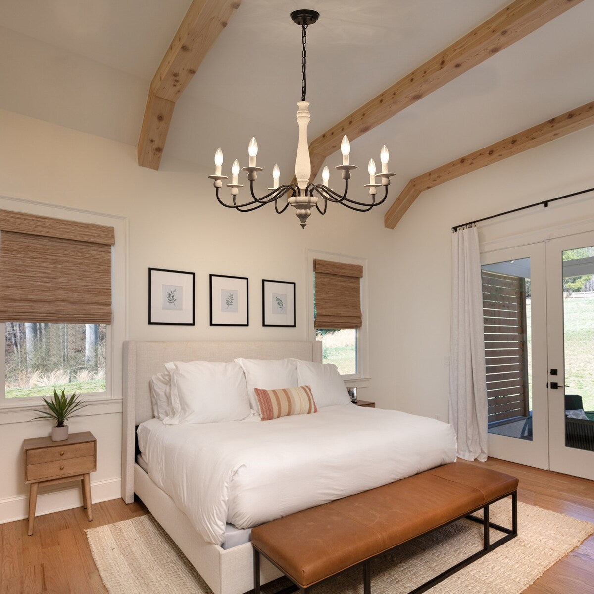 Modern Farmhouse Chandelier, 8-Light Candle Chandelier for Living Room Kitchen Island Dining Foyer - W31.1x H20.66